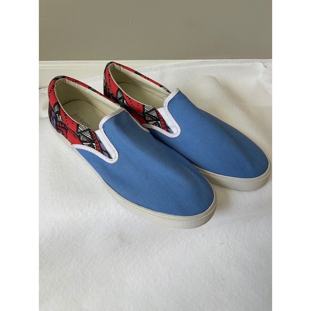 Bucketfeet Mens Blue Canvas Slip On Sneakers Artist Designed Tribal Print Size10